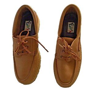 Mens Omega Tan Leather Lace-Up Boat Shoes W/ Rubber Sole